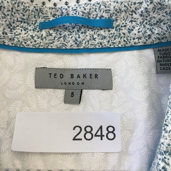 Ted Baker Mens Size 5 Button Down Shirt Collard Blue Gray White Floral Prints - Picture 11 of 12